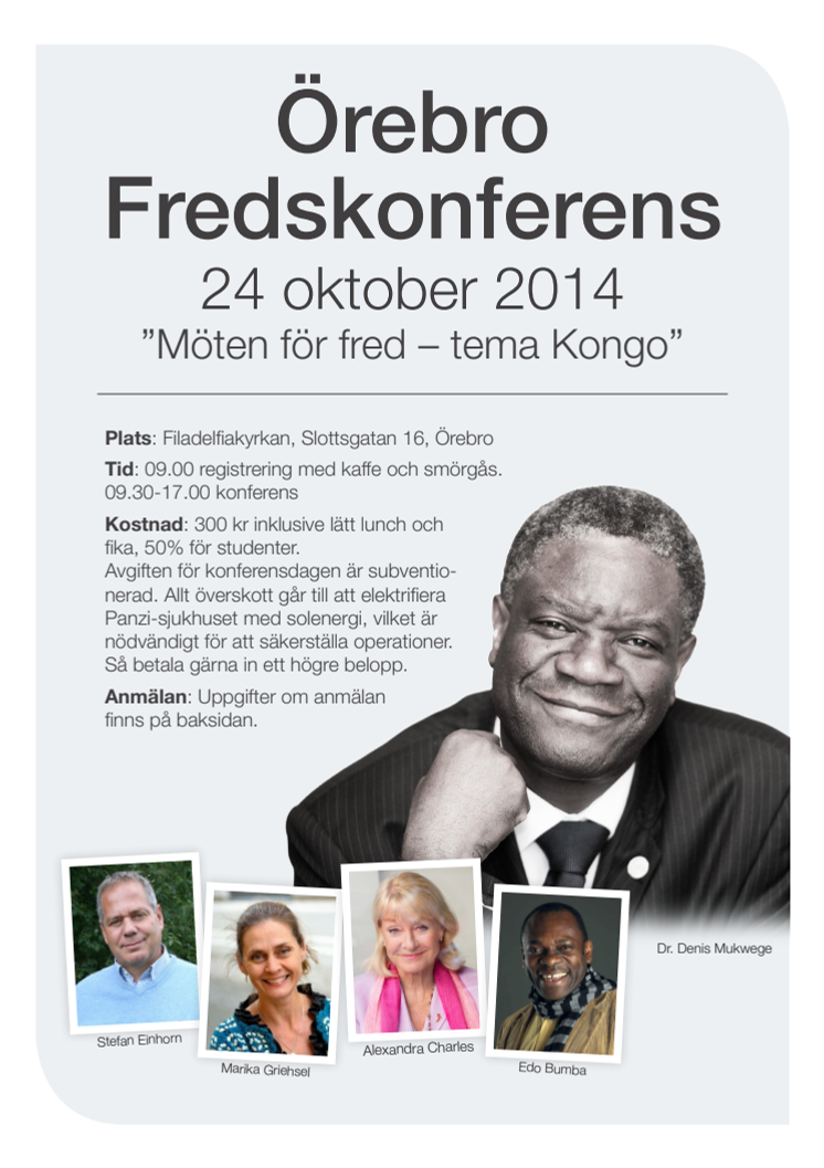 Örebro Fredskonferens 24 oktober 2014 - program med alla talare