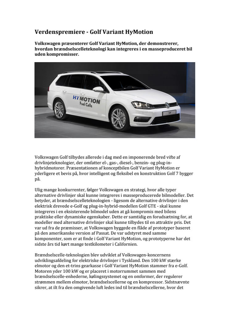 ​Verdenspremiere - Golf Variant HyMotion