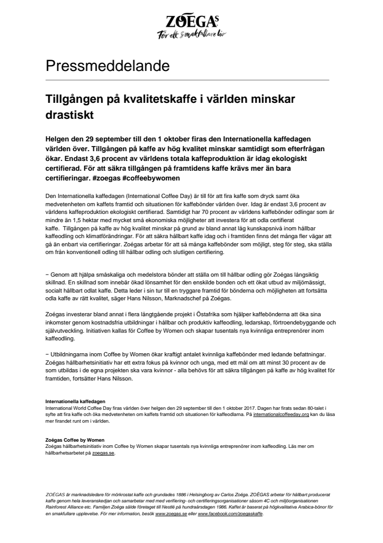 Tillgången på kvalitetskaffe i världen minskar drastiskt 