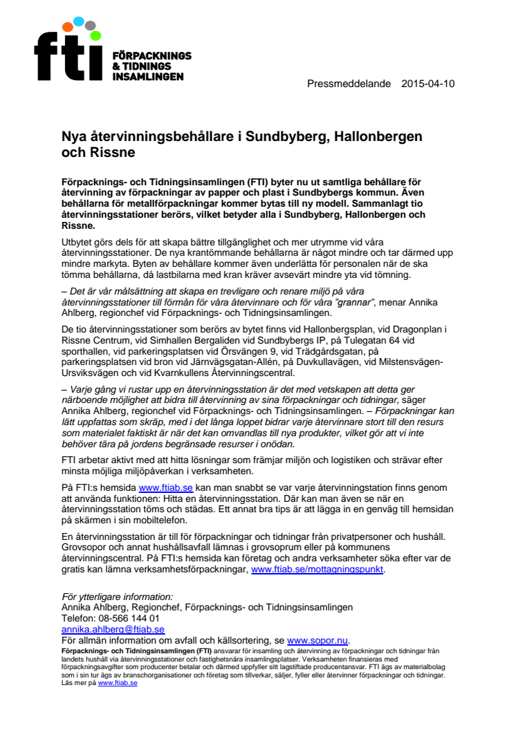 ​Nya återvinningsbehållare i Sundbyberg, Hallonbergen och Rissne