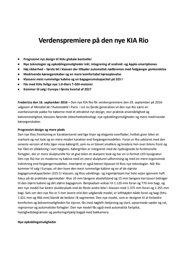 Verdenspremiere på den nye KIA Rio