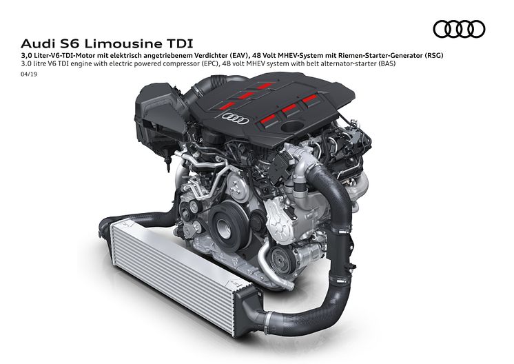 Audi S6 - 3.0 V6 TDI motor med elektrisk kompressor og 48 volt MHEV system med remstartergenerator