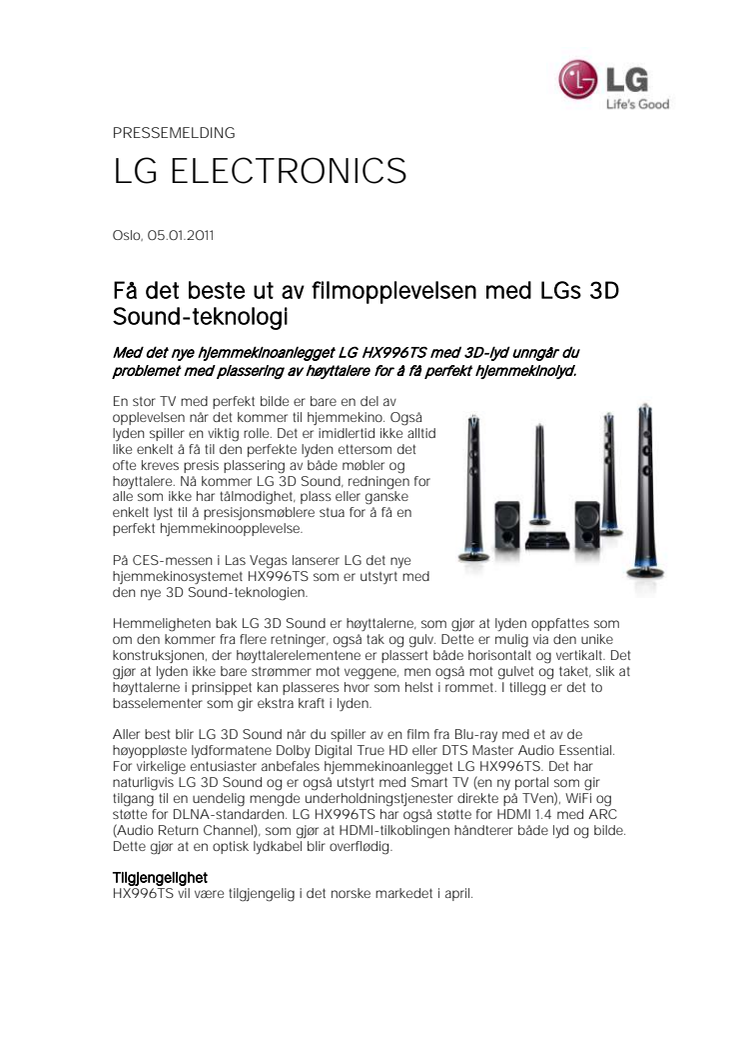 Få det beste ut av filmopplevelsen med LGs 3D Sound-teknologi