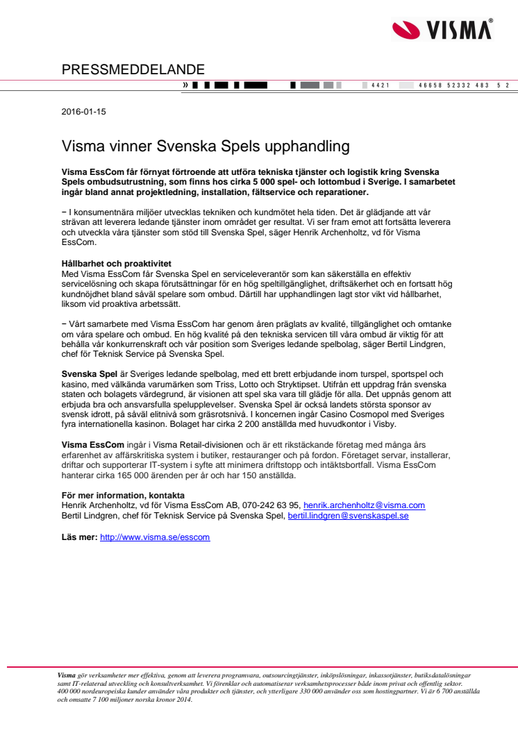 Visma vinner Svenska Spels upphandling