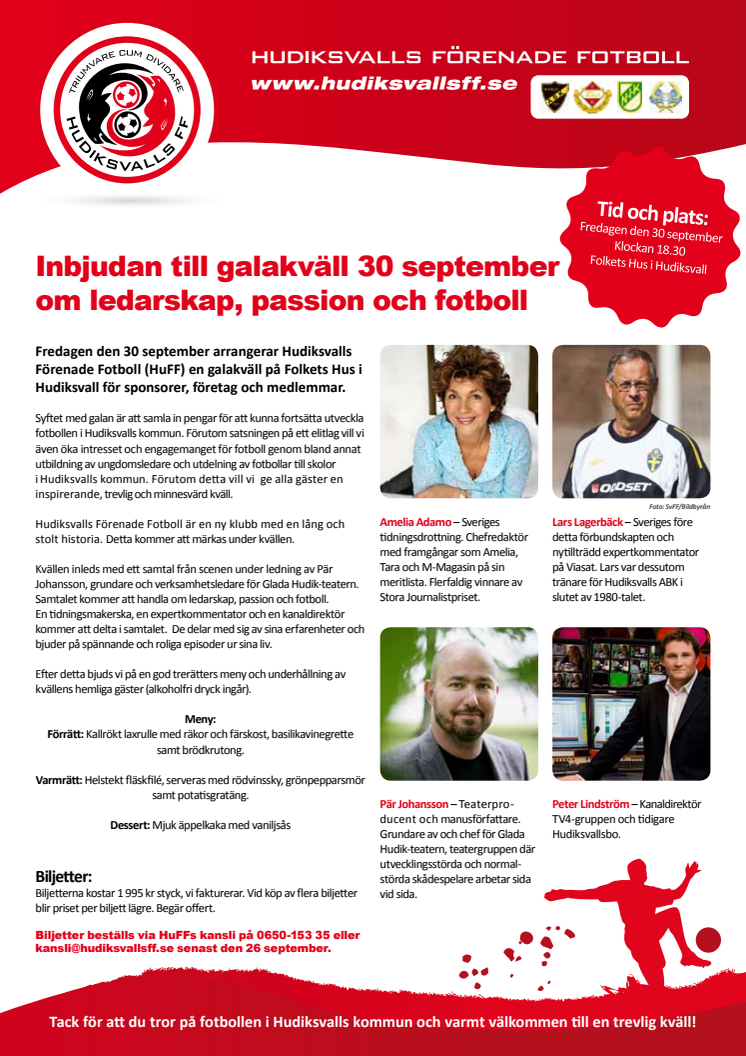 Galakväll om ledarskap, passion och fotboll med Pär Johansson, Amelia Adamo, Lars Lagerbäck och Peter Lindström