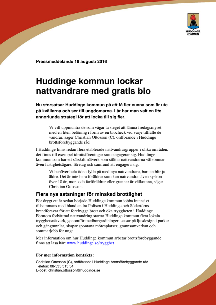 Huddinge kommun lockar nattvandrare med gratis bio