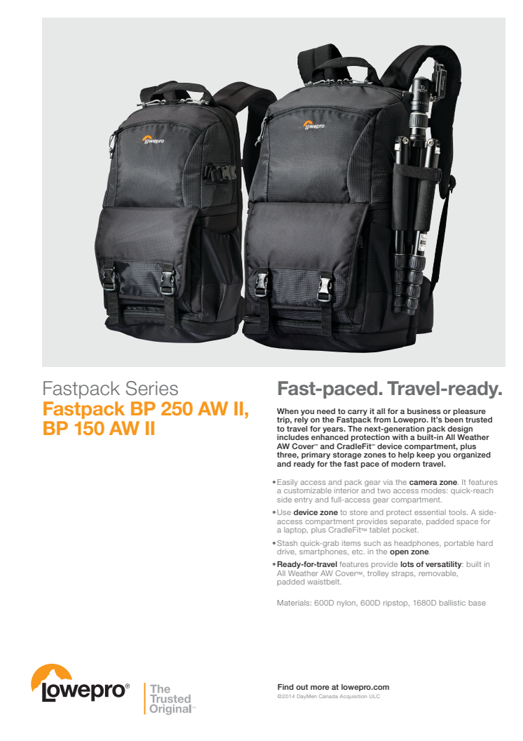 Lowepro Fastpack II, datablad