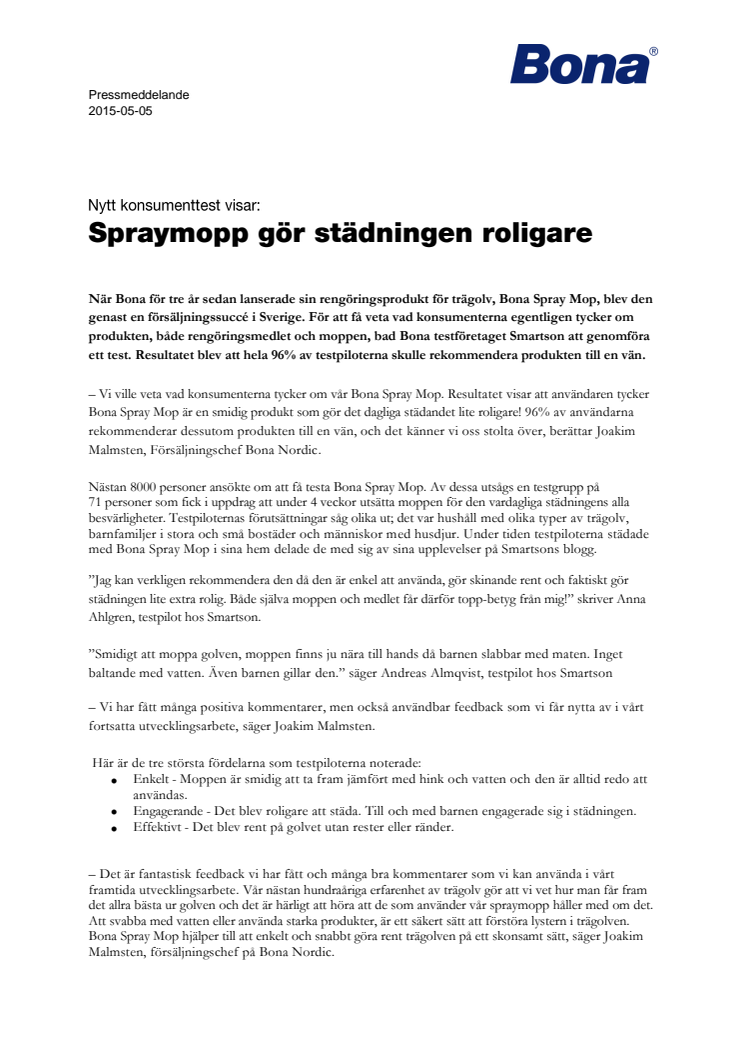 Nytt konsumenttest visar:  Spraymopp gör städningen roligare