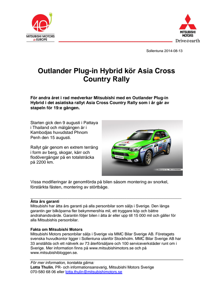Outlander Plug-in Hybrid kör Asia Cross Country Rally