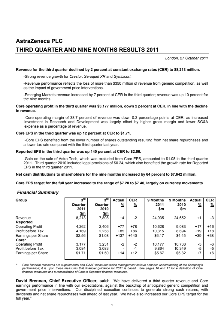 Financial Summary QIII 2011