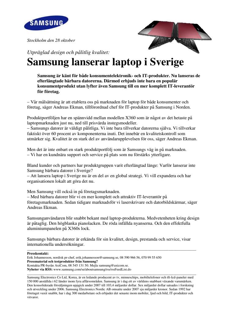 Samsung lanserar laptop i Sverige