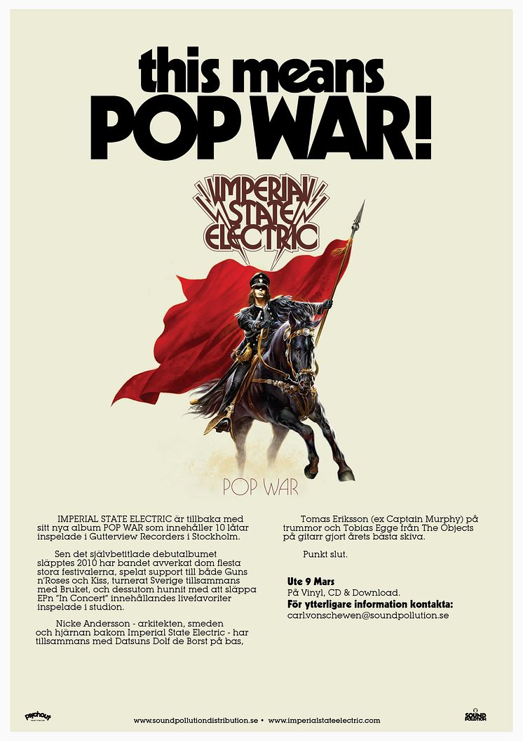 IMPERIAL STATE ELECTRIC - nytt album "Pop War" ute 9 Mars!