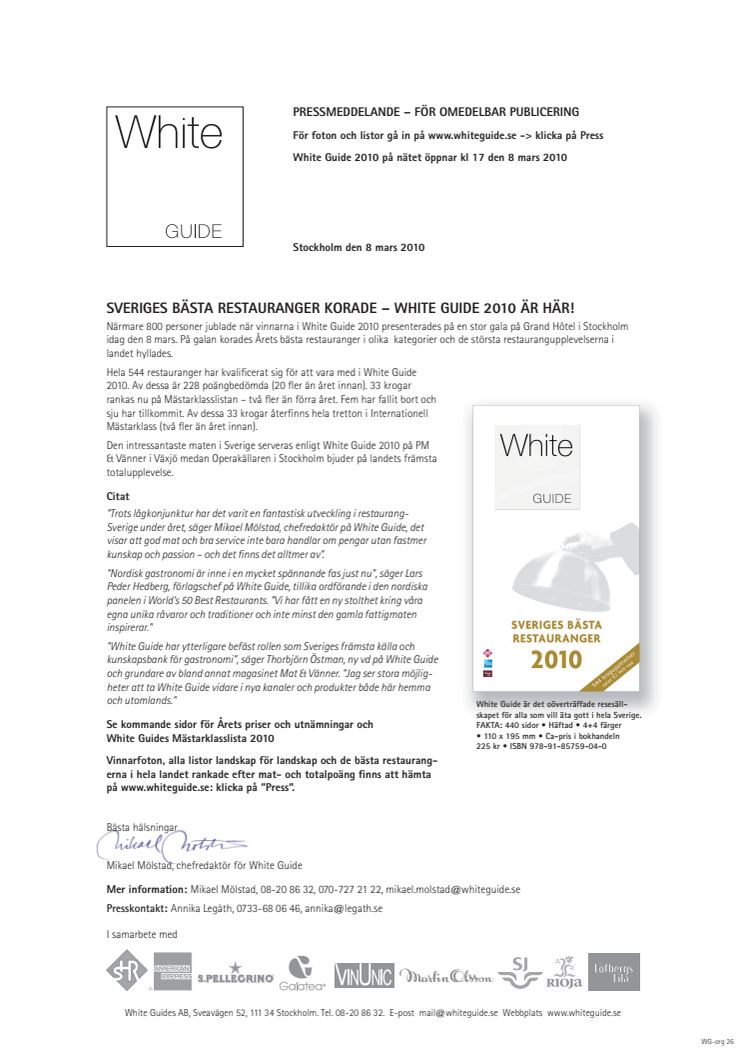Sveriges Bästa Restauranger korade – White Guide 2010 är här!