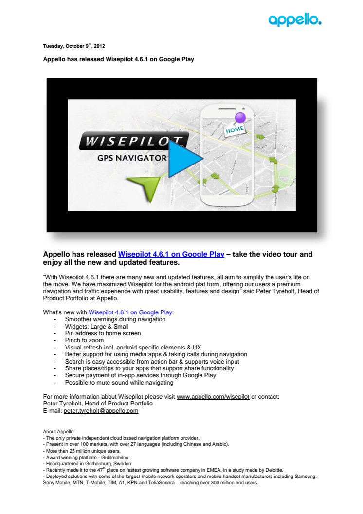 Appello has released Wisepilot 4.6.1 on Google Play