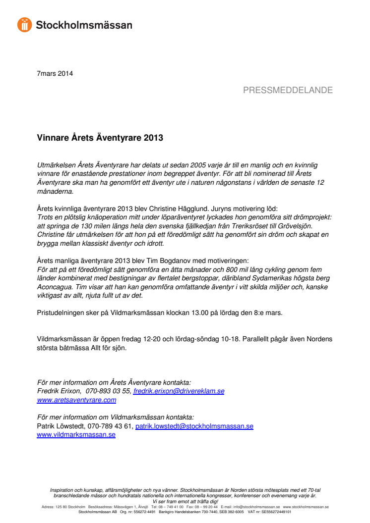 Vinnare Årets Äventyrare 2013