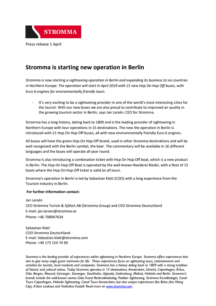 Stromma is starting new operation in Berlin