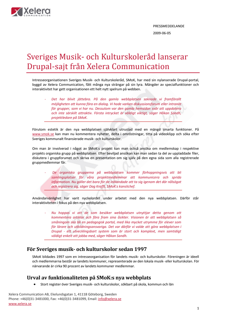 Sveriges Musik- och Kulturskoleråd lanserar Drupal-sajt från Xelera Communication