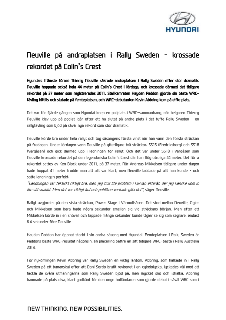 Neuville på andraplatsen i Rally Sweden – krossade rekordet på Colin’s Crest