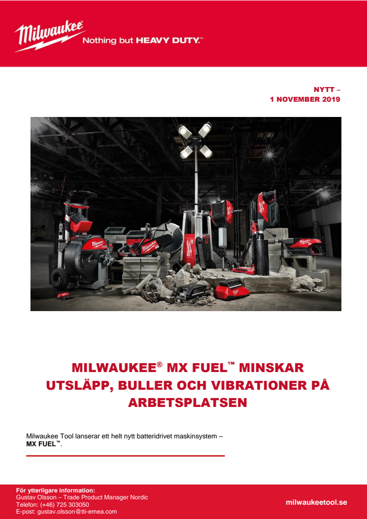 MILWAUKEE® MX FUEL™ MINSKAR CO2-UTSLÄPP, BULLER OCH VIBRATIONER PÅ ARBETSPLATSEN