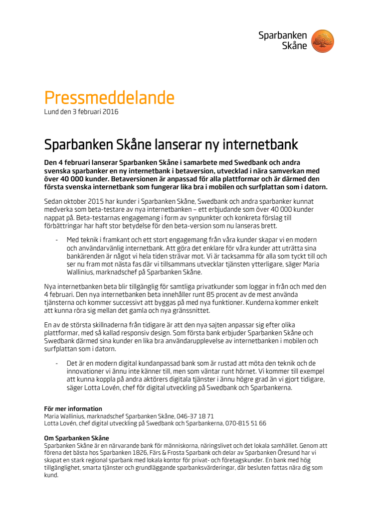 Sparbanken Skåne lanserar ny internetbank