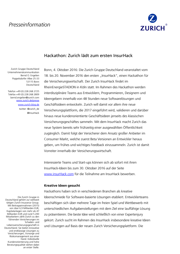 Hackathon: Zurich lädt zum ersten InsurHack