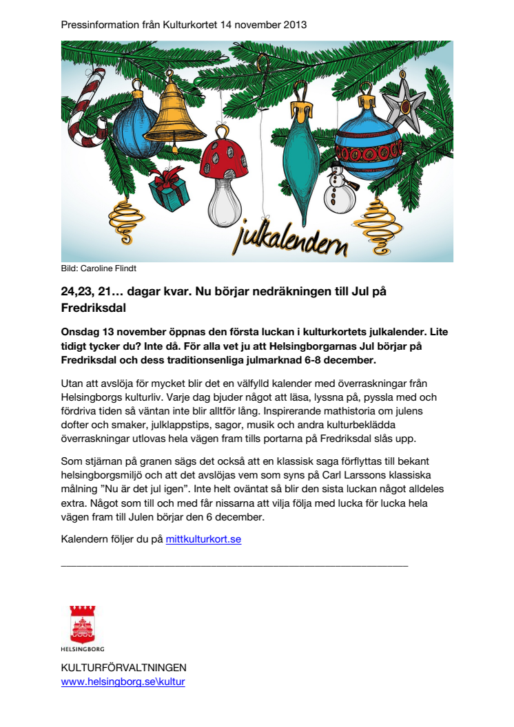 Helsingborgs kultur-julkalender har startat