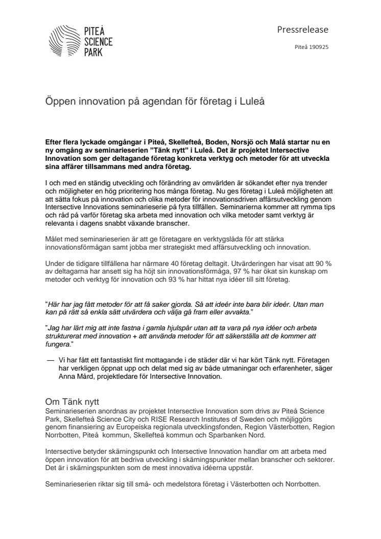 Öppen innovation på agendan för företag i Luleå