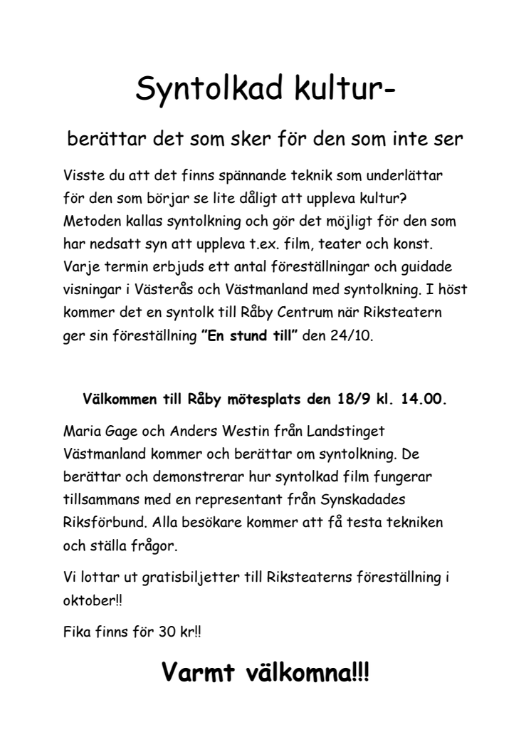 Information om syntolksmöte på Råby 18 september