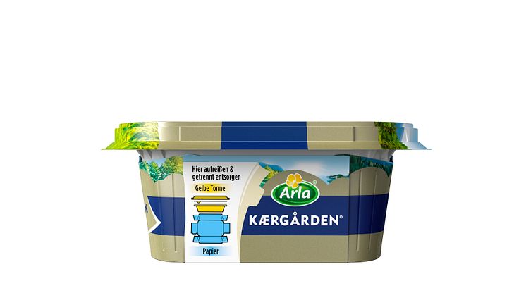 Arla Kærgården in neuer nachhaltigerer Verpackung mit Pappbanderole und Abrisslasche
