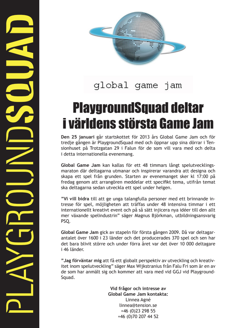 PlaygroundSquad deltar i världens största Game Jam
