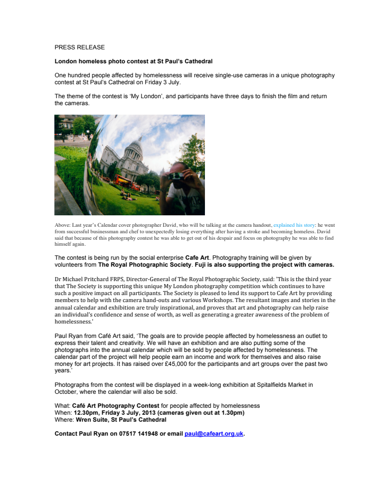 London homeless photo contest at St Paul’s Cathedral