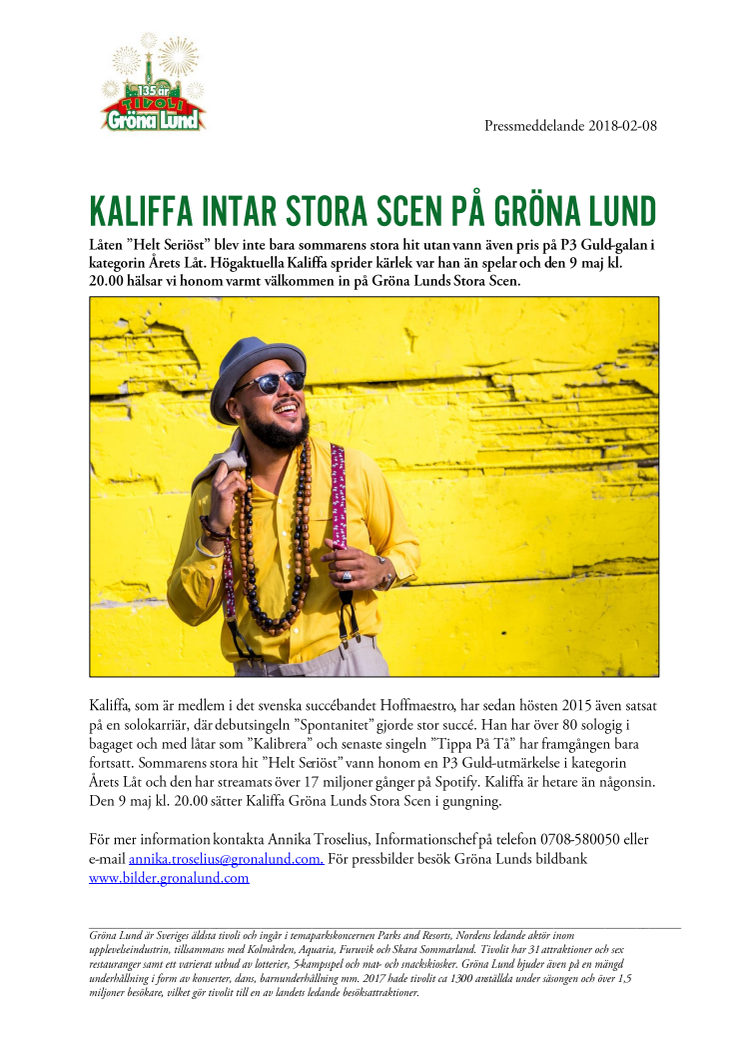 Kaliffa intar Stora Scen på Gröna Lund