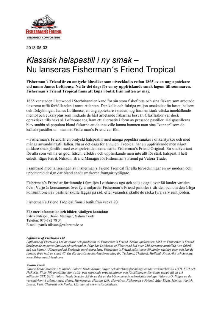 Klassisk halspastill i ny smak – Nu lanseras Fisherman ́s Friend Tropical