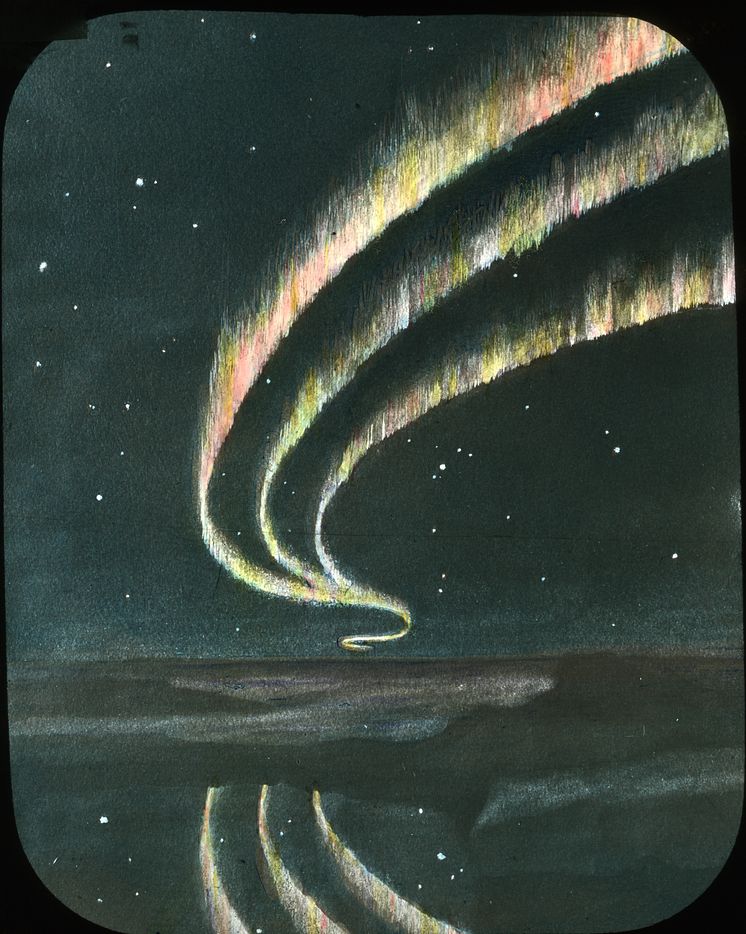 Aurora polaris åpner 13. juni kl. 19 på Teknisk museum. Illustrasjon av Fridtjov Nansen