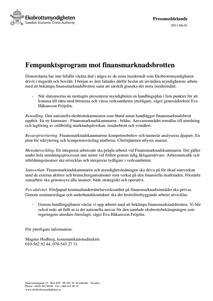 Fempunktsprogram mot finansmarknadsbrotten