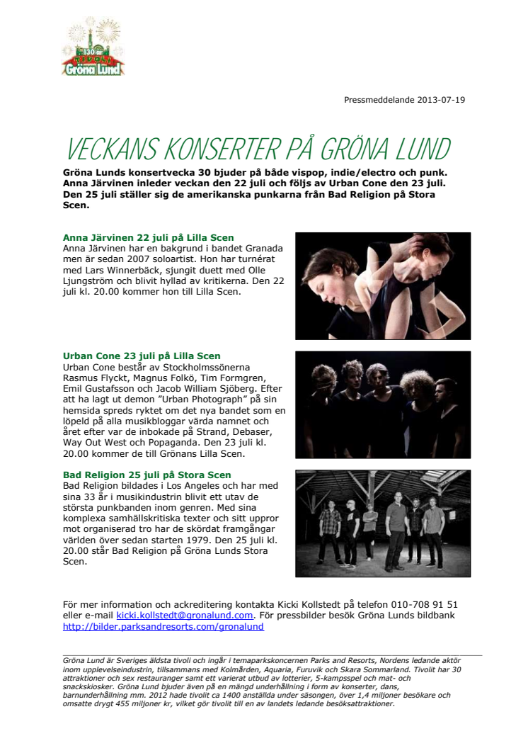 Veckans konserter på Grönan - V. 30