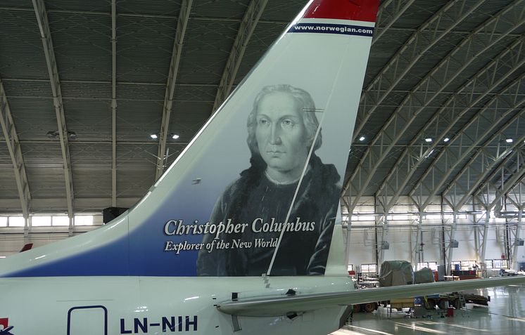 Chistopher Columbus' tail hero (LN-NIH) at Norwegian's hangar in Oslo.