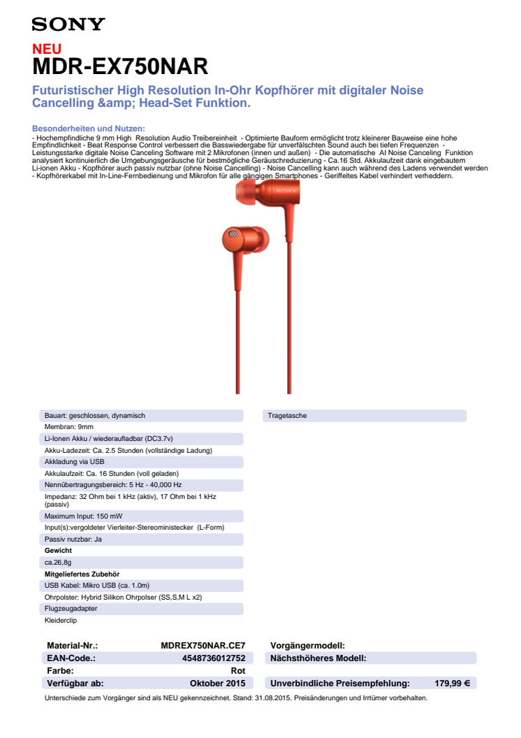 Datenblatt h.ear in von Sony_rot