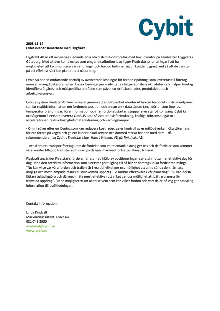 Cybit inleder samarbete med Flygfrakt