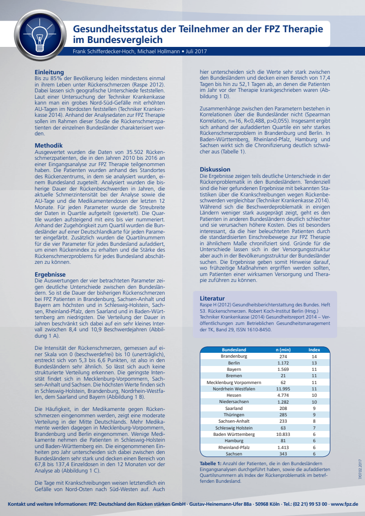 Handout Studie Bundesländervergleich der Teilnehmer an der FPZ Therapie