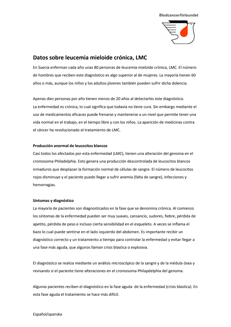 KML-fakta, Spanska: Datos sobre leucemia mieloide crónica, LMC