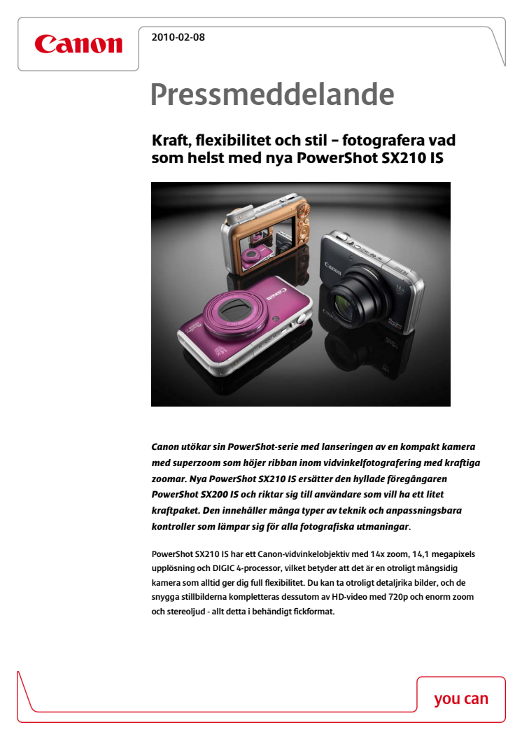 Kraft, flexibilitet och stil – fotografera vad som helst med nya PowerShot SX210 IS