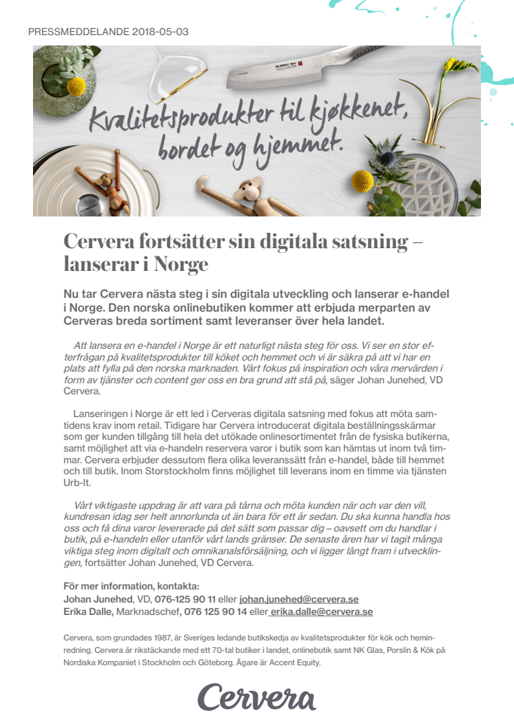 Cervera fortsätter sin digitala satsning – lanserar i Norge