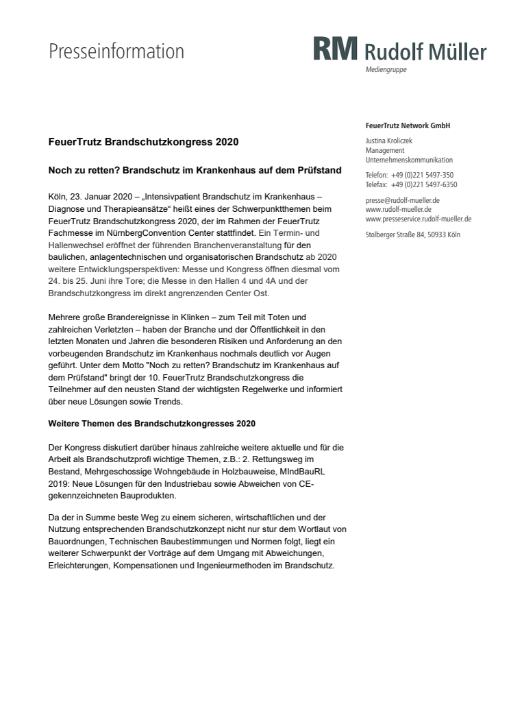 FeuerTrutz Brandschutzkongress 2020