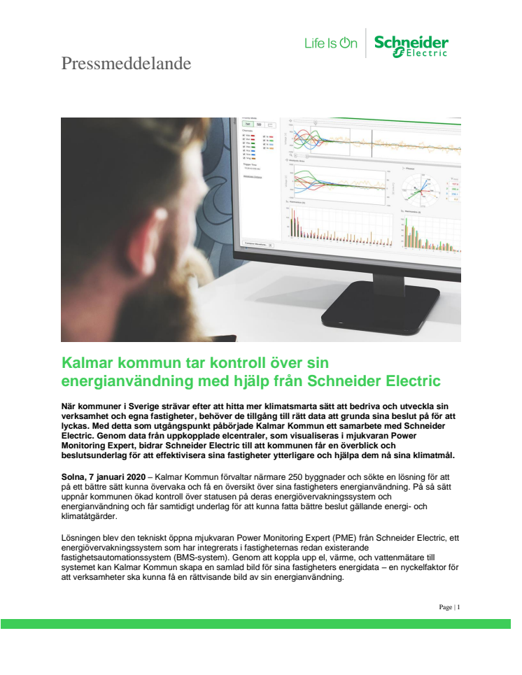Kalmar kommun tar kontroll över sin energianvändning med hjälp från Schneider Electric 