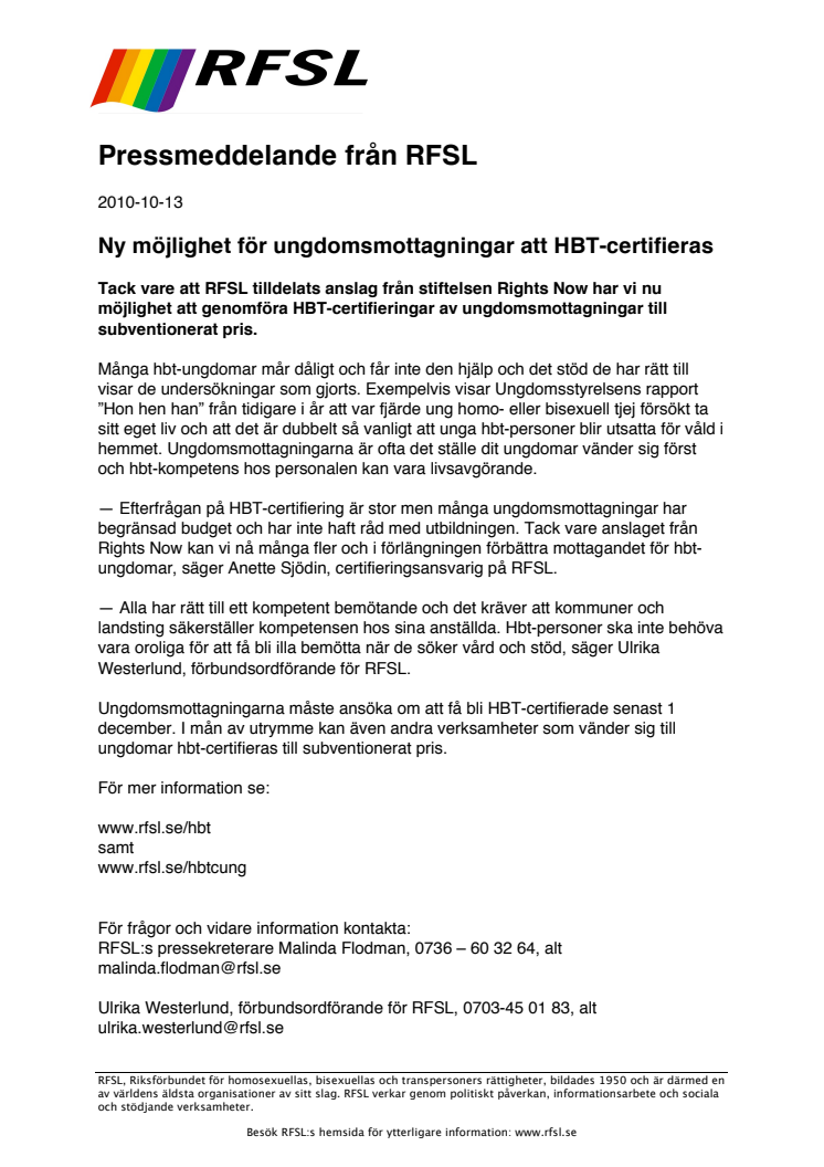 Ny möjlighet för ungdomsmottagningar att HBT-certifieras