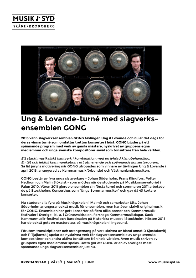 Ung & Lovande-turné med slagverksensemblen GONG 