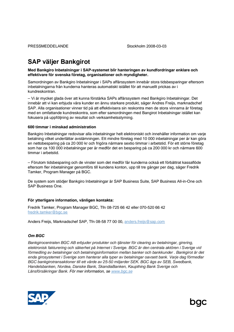 SAP väljer Bankgirot