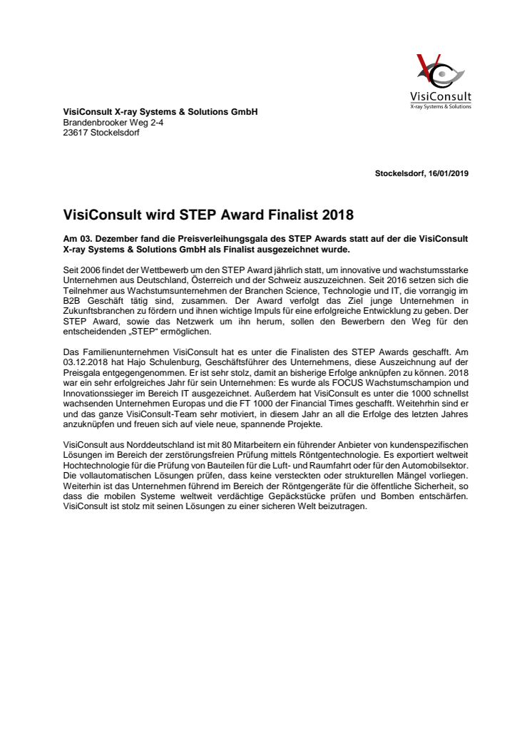VisiConsult wird STEP Award Finalist 2018 