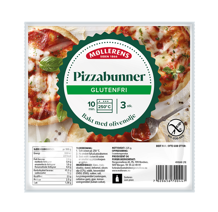 Møllerens Glutenfrie Pizzabunner, pakning